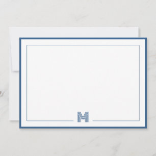 Minimalist Blue Monogram Double Border Stationery Note Card
