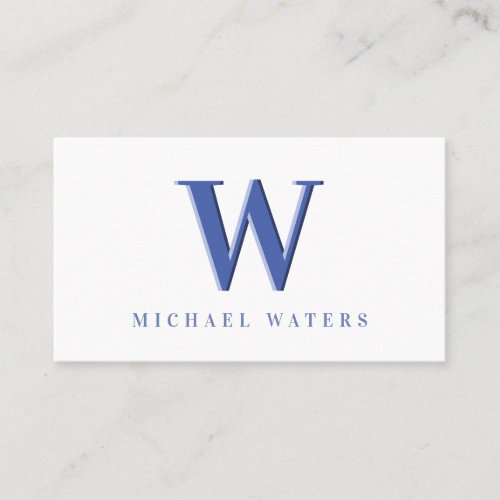 Minimalist Blue Monogram Logo Embossed Effect Business Card