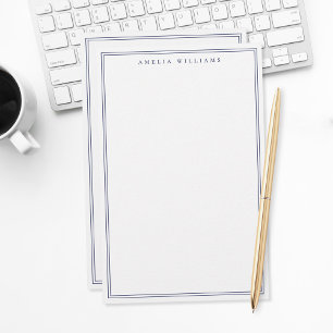 Minimalist Blue Monogram Two Border Stationery