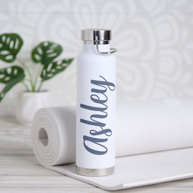 Minimalist Blue Monogrammed Name Water Bottle (Yoga)