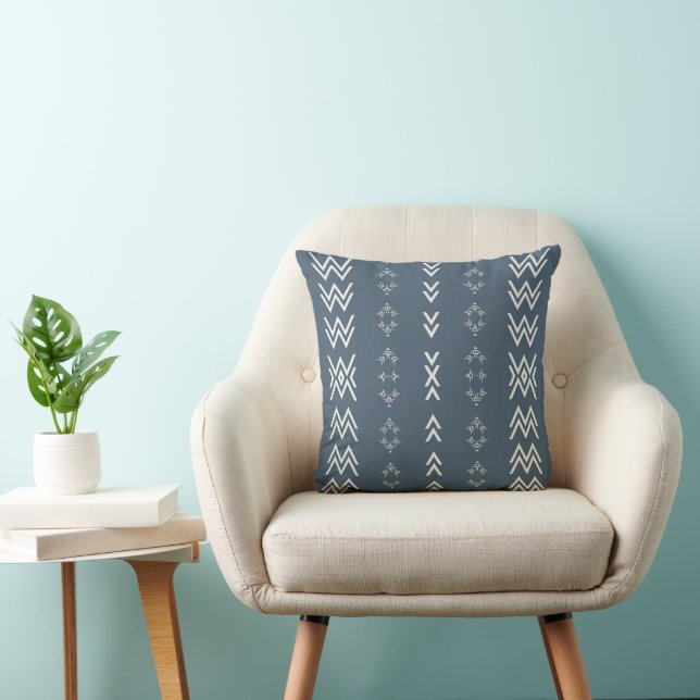 Minimalist Blue Mudcloth Throw Pillow (Chair)