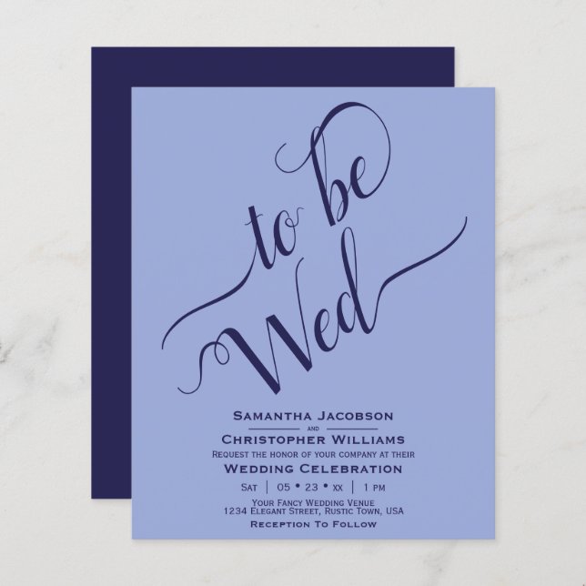 Minimalist Blue & Navy BUDGET Wedding Invitation (Front/Back)