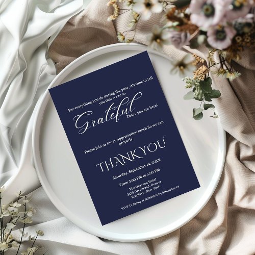 Minimalist blue navy & white script appreciation 