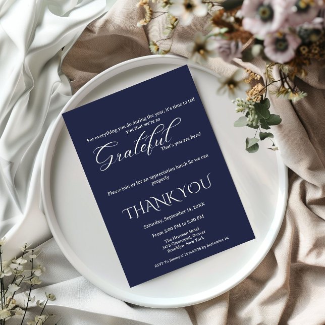 Minimalist blue navy & white script appreciation  announcement (Creator Uploaded)