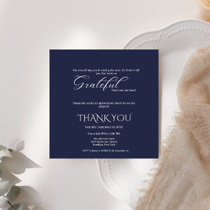 Minimalist blue navy & white script appreciation invitation