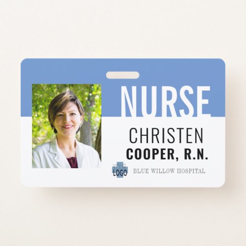 Minimalist Blue Nurse RN Hospital Photo ID Badge