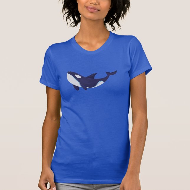 Minimalist Blue Orca Whale Vector Art T-Shirt (Front)