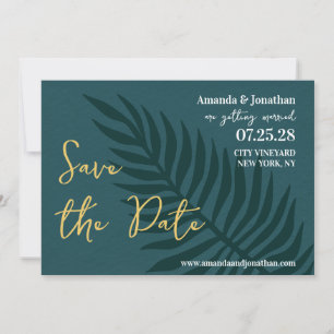 Minimalist Blue Palm Leaf Wedding Save the Date