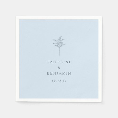Minimalist Blue Palm Tree Line Art Custom Wedding Napkins