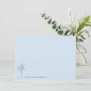Minimalist Blue Palm Tree Line Art Elegant Wedding Thank You Card