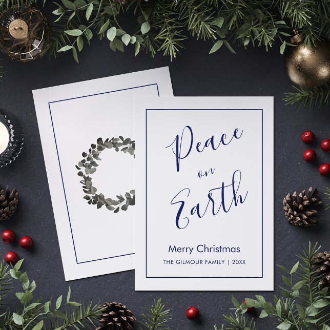 Minimalist|Blue Peace on Earth Christmas Card (Creator Uploaded)