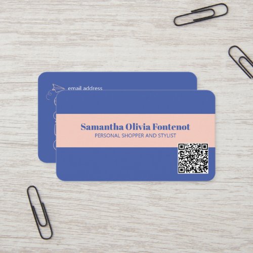Minimalist Blue  Peach QR code Business Card 