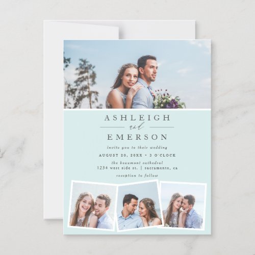 Minimalist Blue Photo Collage Wedding Magnetic Invitation