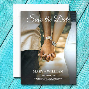 Minimalist Blue Photo Wedding Save The Date Announcement Postcard