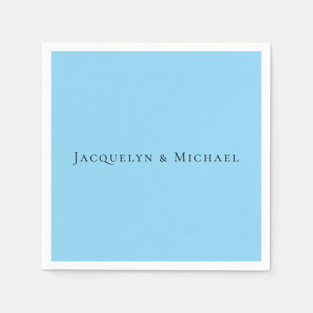 Minimalist Blue Plain Elegant Claasical Name Napkins (Front)