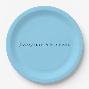 Minimalist Blue Plain Elegant Claasical Name Paper Plates