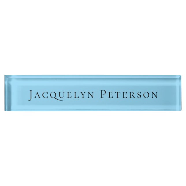 Minimalist Blue Plain Elegant Modern  Desk Name Plate (Front)