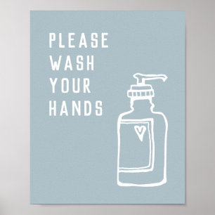 Minimalist Blue Please Wash Your Hands Soap Poster