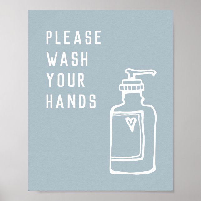 Minimalist Blue Please Wash Your Hands Soap Poster (Front)