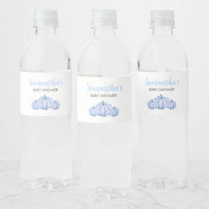 Minimalist Blue Pumpkin Fall Baby Shower Water Bottle Label