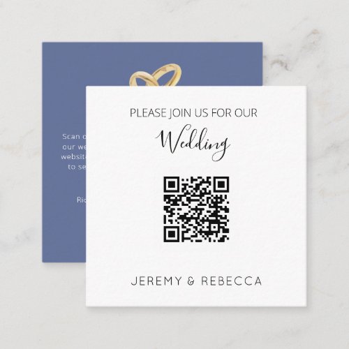 Minimalist Blue QR Codes Wedding Invitation Card