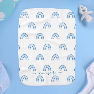 Minimalist Blue Rainbow Pattern Nursery Boy Baby Burp Cloth