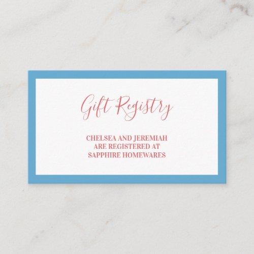 Minimalist Blue Red Wedding Gift Registry Enclosure Card
