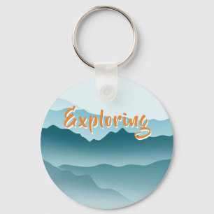 Minimalist Blue Rolling Mountains Monogrammed Keychain