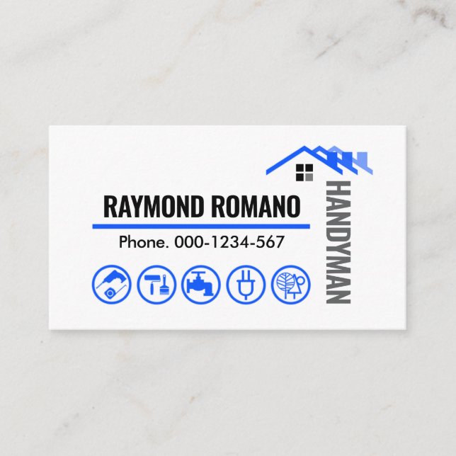 Minimalist Blue Roof Line Business Card (Front)