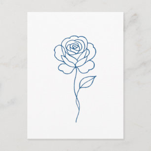Minimalist Blue Rose Line Art Postcard