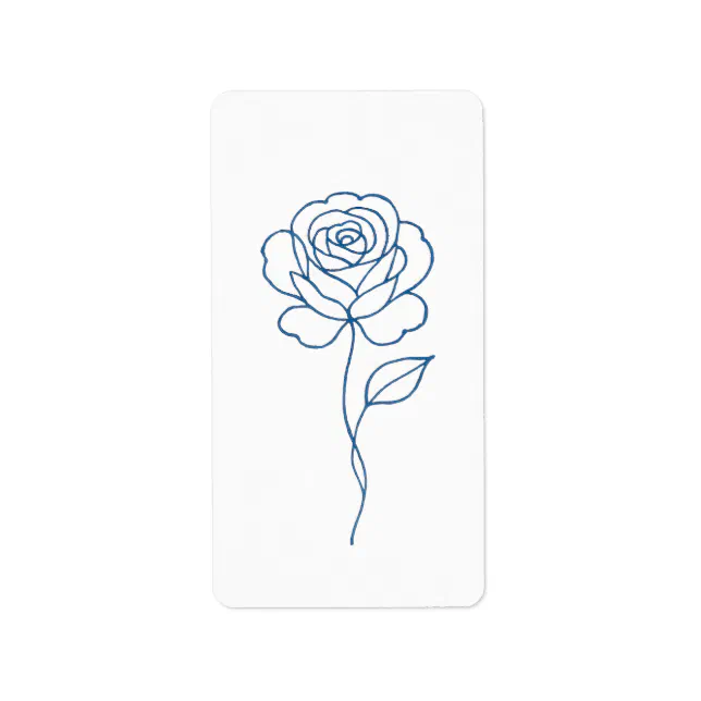 Minimalist Blue Rose Line Art Poster Label | Zazzle
