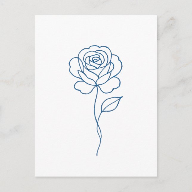 Minimalist Blue Rose Line Art Poster  Postcard (Front)