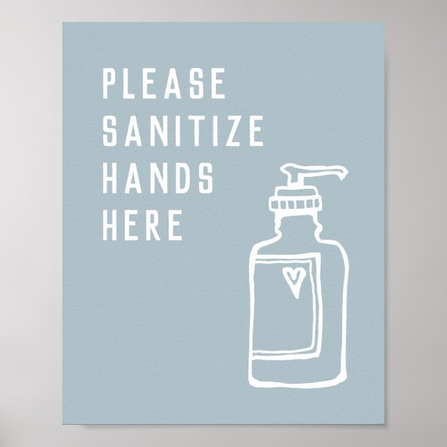 Minimalist Blue Sanitize Hands Here Poster (Front)