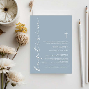 Minimalist Blue Script Baptism Typography Invitation