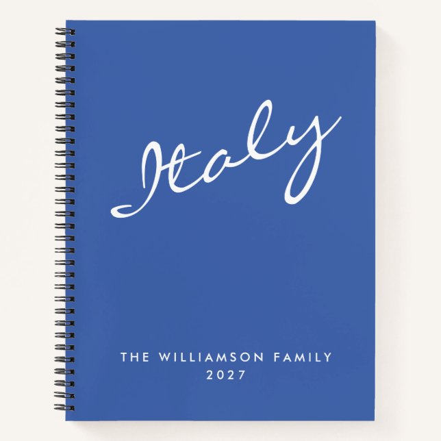 Minimalist Blue Script Personalized Travel Notebook (Front)