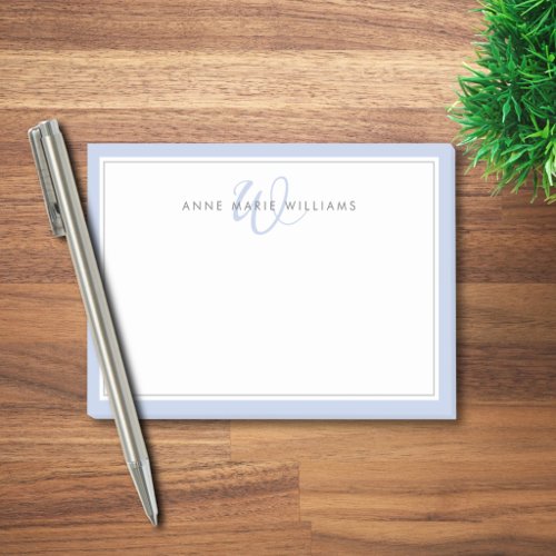 Minimalist Blue Script Two Border Monogram Post-it Notes