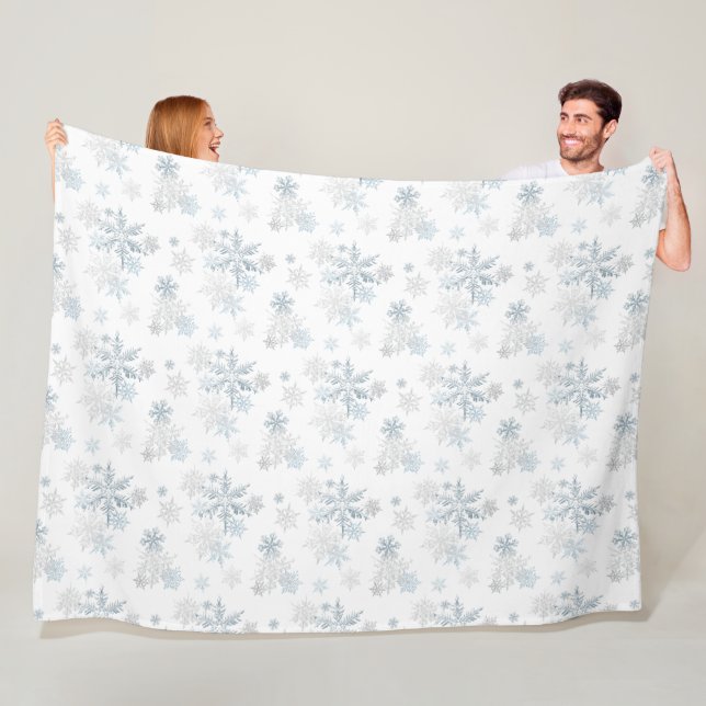 Minimalist Blue Silver Gray Winter Wonderland Fleece Blanket (In Situ)