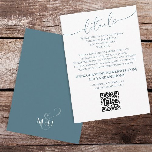 Minimalist Blue Simple Wedding Details QR Code  Enclosure Card