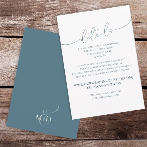 Minimalist Blue Simple Wedding Details Website Enclosure Card