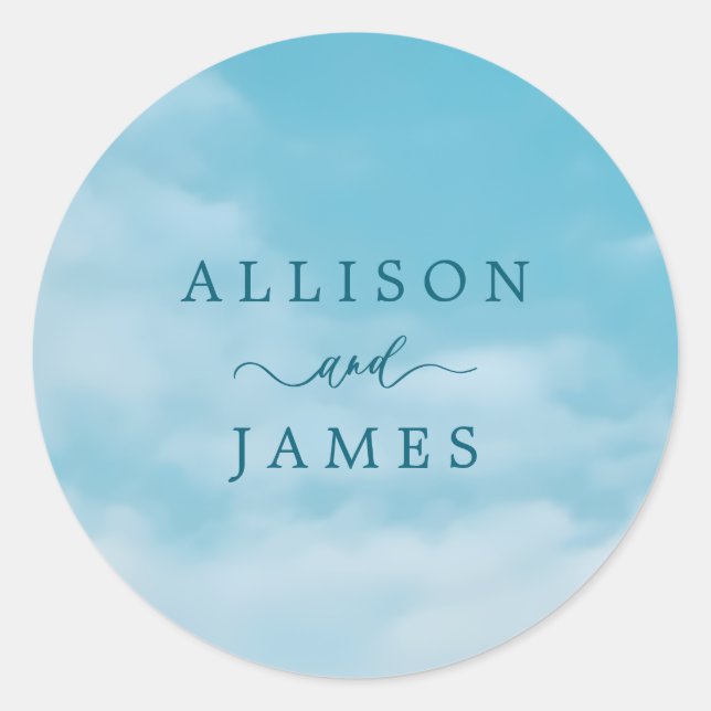 Minimalist Blue Sky Just Love Casual Classic Round Sticker (Front)