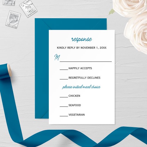 Minimalist Blue Snow Wedding RSVP Card