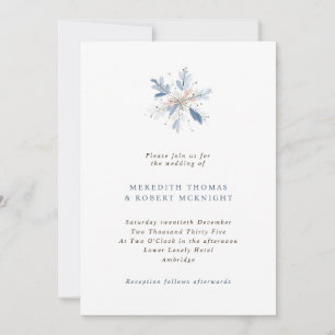 Minimalist Blue Snowflake Winter Wedding Invitation