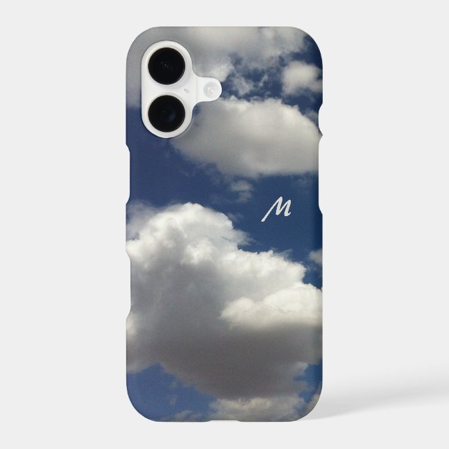 Minimalist Blue Summer Sky with Clouds Monogram Iphone Case (Back)