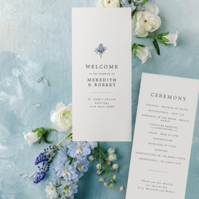 Minimalist Blue Thistle Wedding Program (Creator Uploaded)