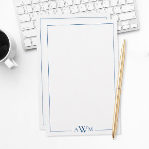 Minimalist Blue Three Letter Monogram Stationery