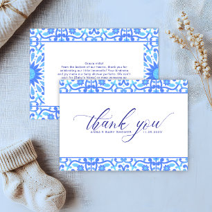 Minimalist Blue Tile Script Baby Shower Thank You Card
