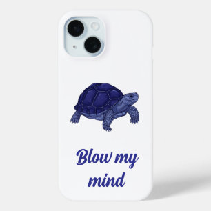 Minimalist Blue Tortoise Blow My Mind Graphic iPhone 15 Case