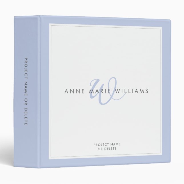 Minimalist Blue Two Border Monogram  3 Ring Binder (Front/Spine)