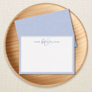 Minimalist Blue Two Border Monogram Note Card