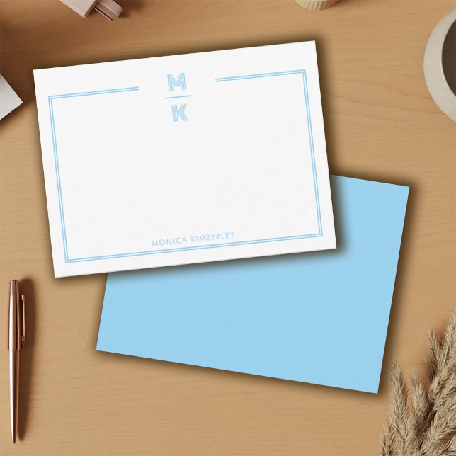 Minimalist Blue Two Border Monogram Note Card (Minimalist Blue Two Border Monogram Note Card)
